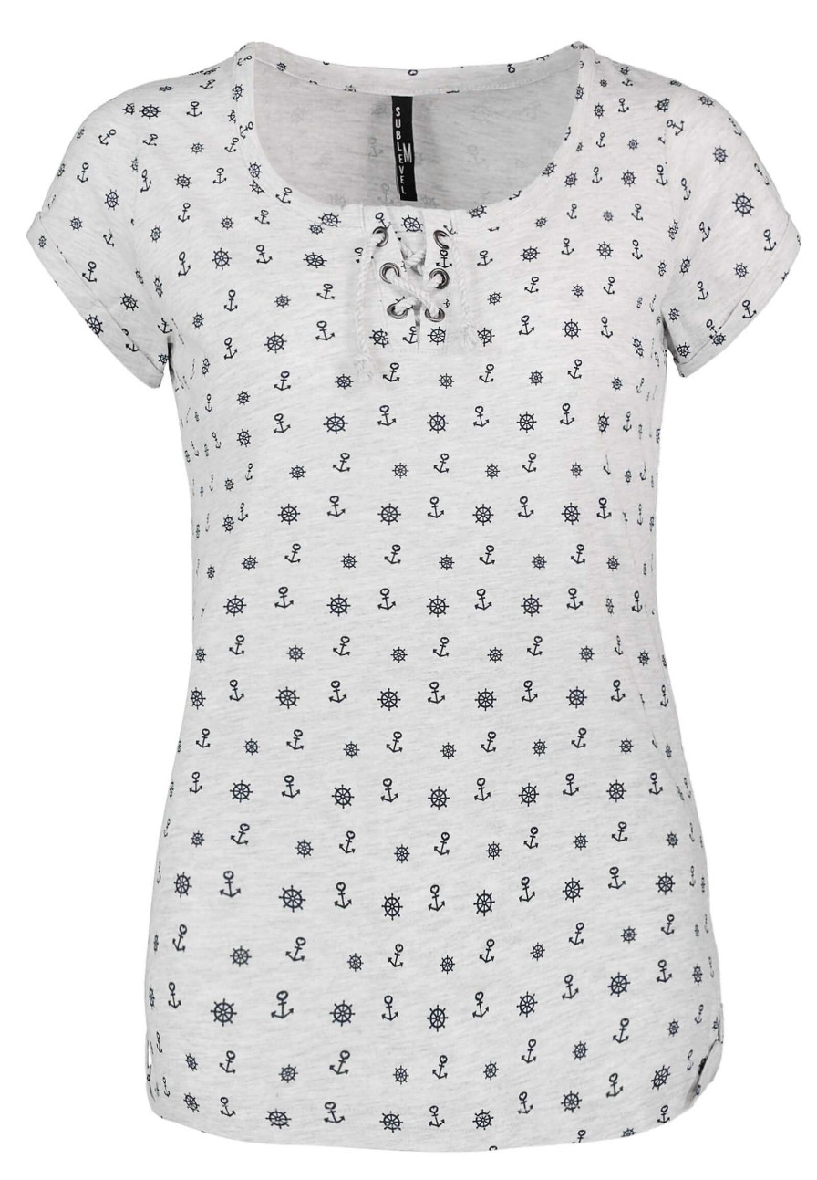 Women SUBLEVEL Shirts | T-Shirt Minimal Anchor Print Grey