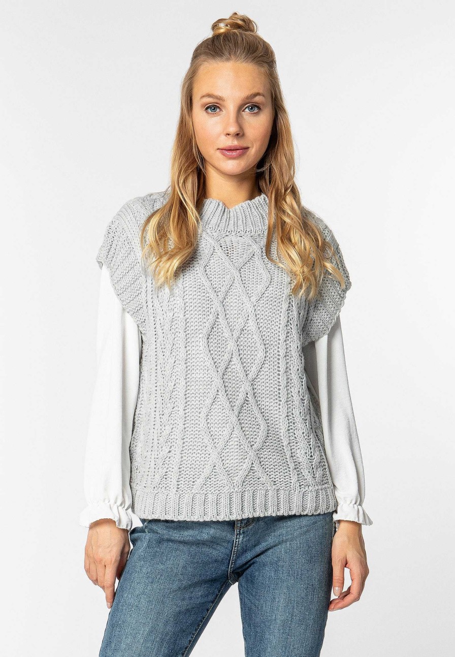 Women SUBLEVEL Pullover | Knitted Sweater Vest Light Grey